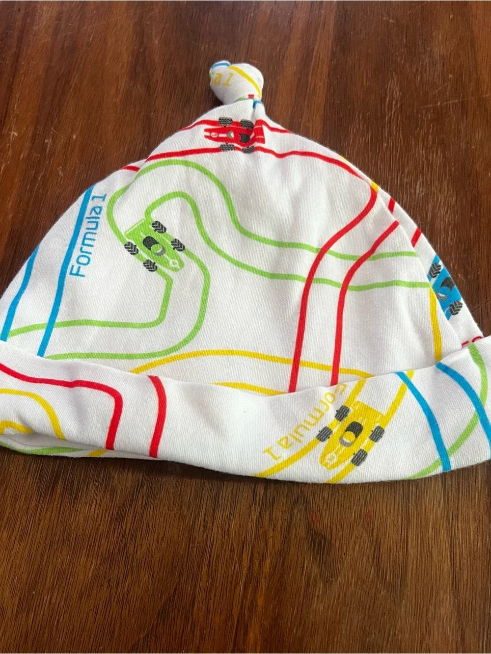 Formula 1 Cars Knot Beanie with Multicolor Track Print 9-12 Month